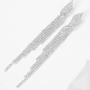 Elegant Silver Tone Rhinestone Dangle Earrings